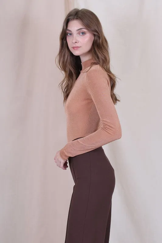 Nadia Mockneck Slinky Long Sleeve Bodysuit - Latte