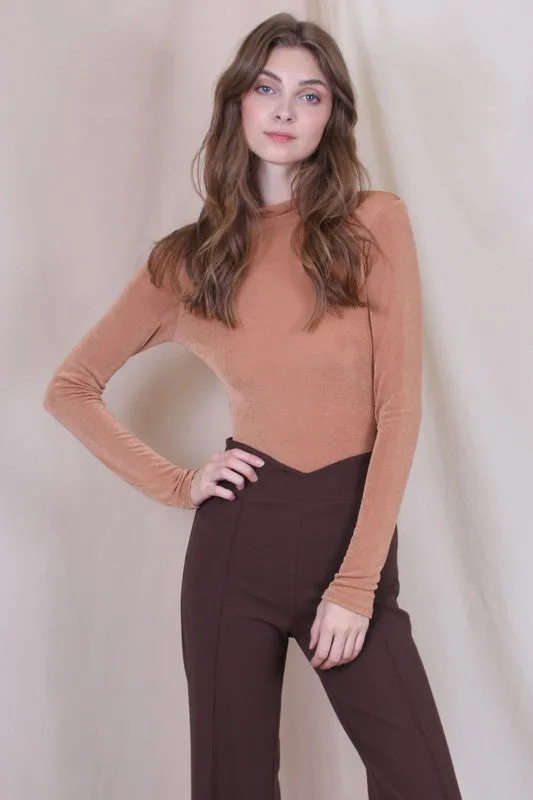 Nadia Mockneck Slinky Long Sleeve Bodysuit - Latte