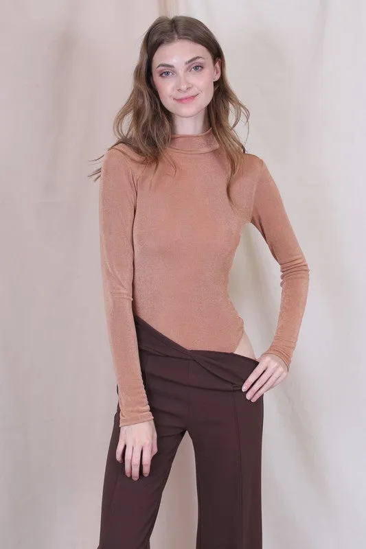 Nadia Mockneck Slinky Long Sleeve Bodysuit - Latte