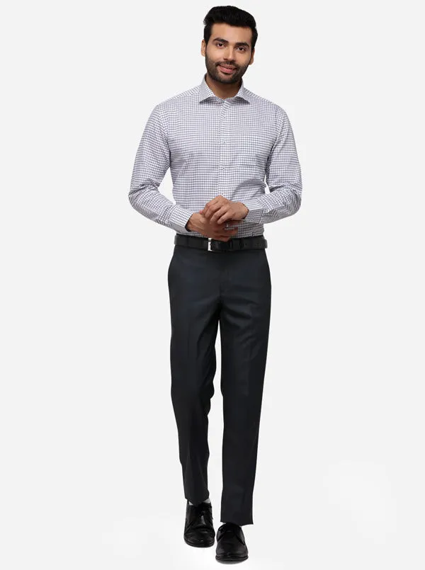 Navy Blue & Black Slim Fit Solid Formal Trouser | Greenfibre