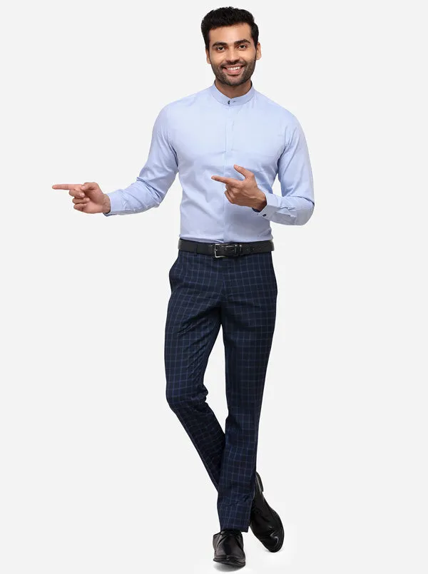 Navy Blue Super Slim Fit Checked Formal Trouser | JadeBlue