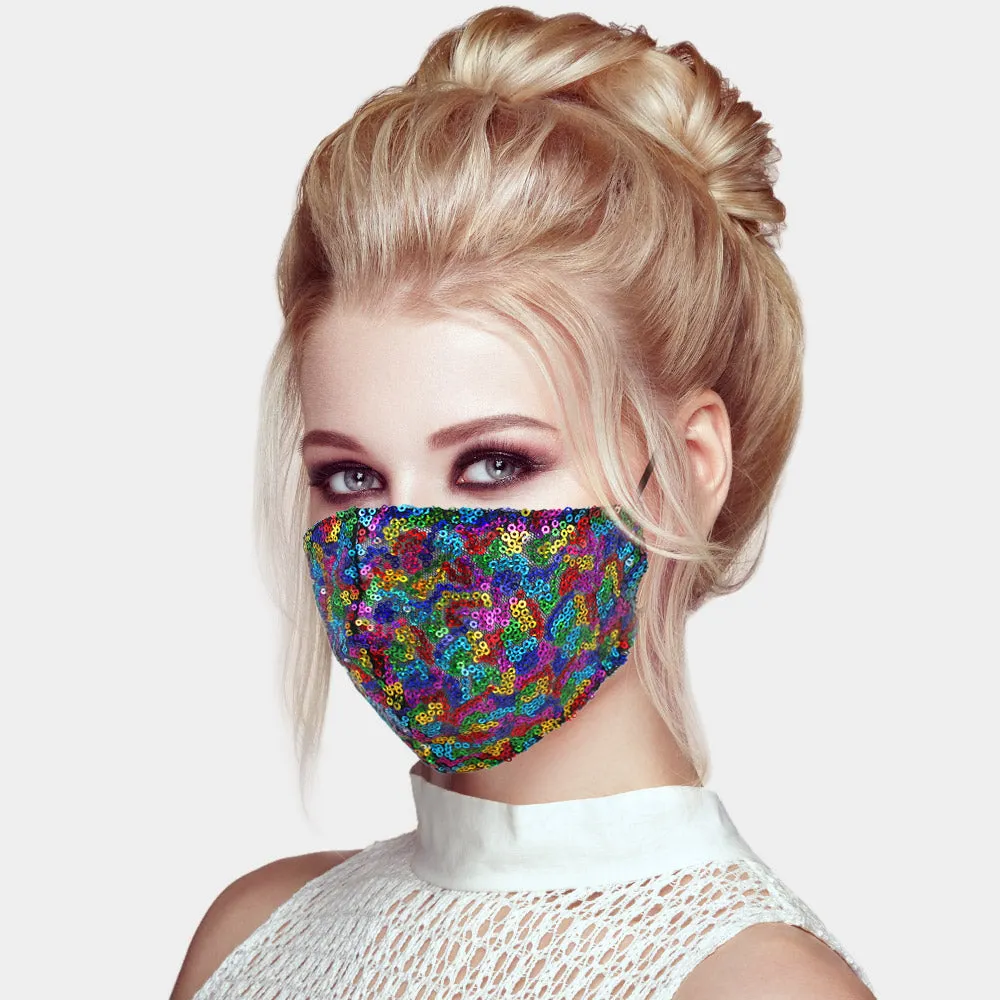 Niki Blue Sequin Embellished Fashion Mask