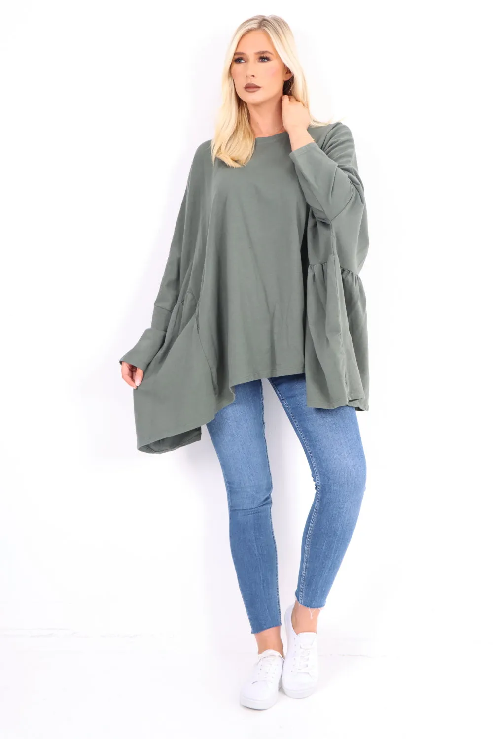 Oversized Round Neck Hanky Hem Tunic Top