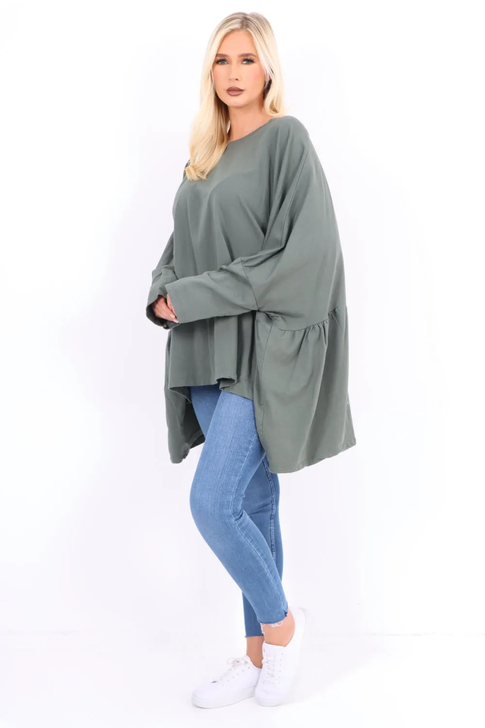 Oversized Round Neck Hanky Hem Tunic Top