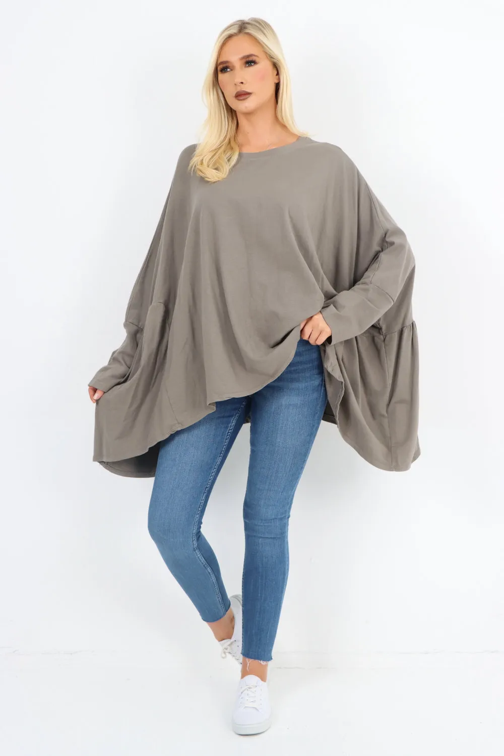 Oversized Round Neck Hanky Hem Tunic Top