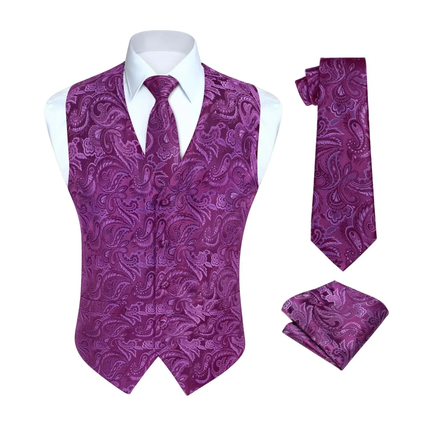 Paisley 3pc Suit Vest Set - PURPLE