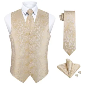 Paisley 4pc Suit Vest Set - CHAMPAGNE GOLD