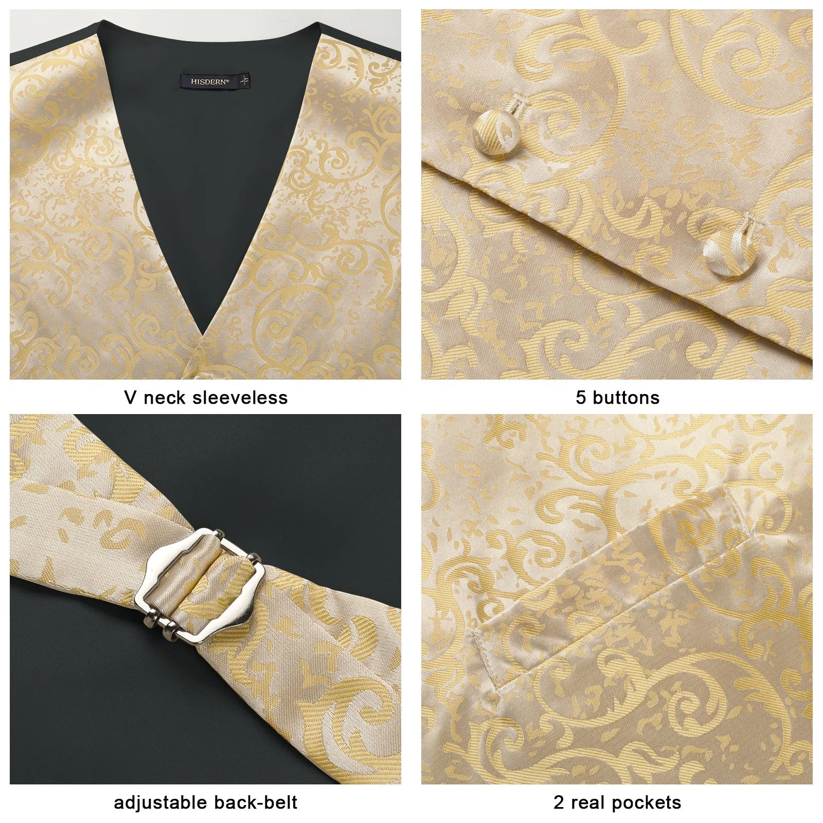 Paisley Floral 3pc Suit Vest Set - F-YELLOW GOLD FLORAL