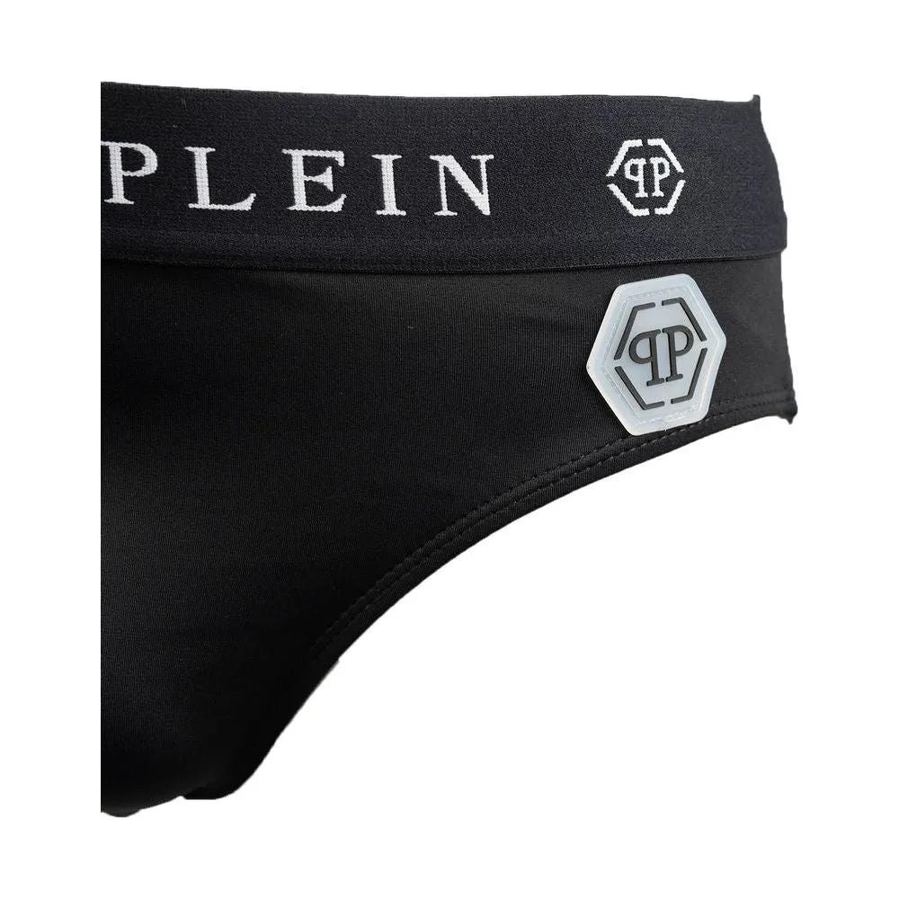 Philipp Plein Sleek Nylon Swim Briefs with Iconic Logo Detail