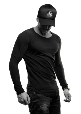 Plain Black Scoop Neck Long Sleeve Shirt