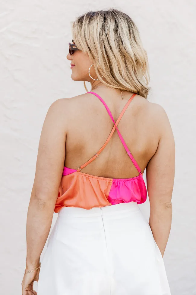 Plot Twist Pink/Orange Twist Front Color Block Tank Bodysuit FINAL SALE