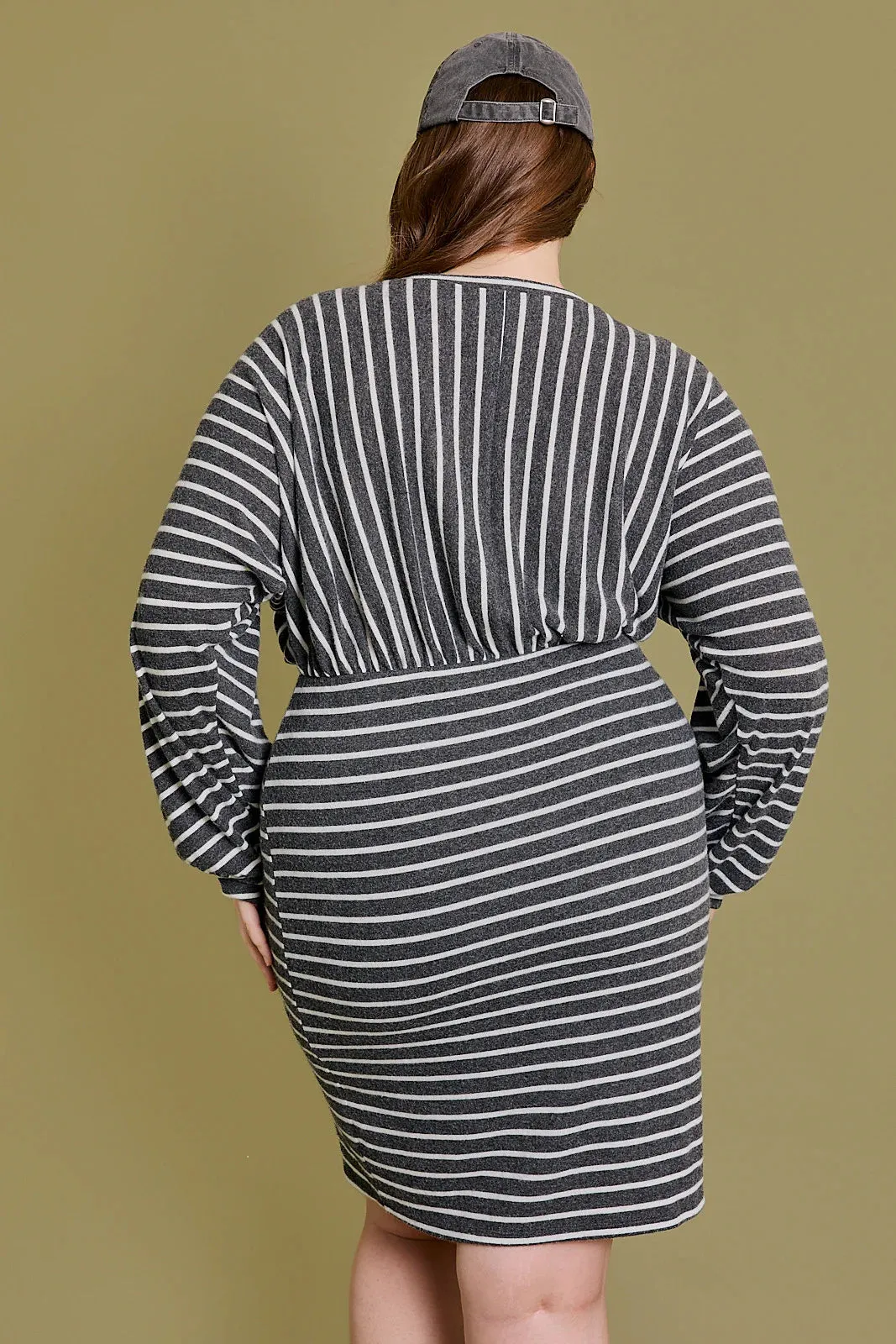 Plus Size Long Sleeve Mini Stripe Knit Dress