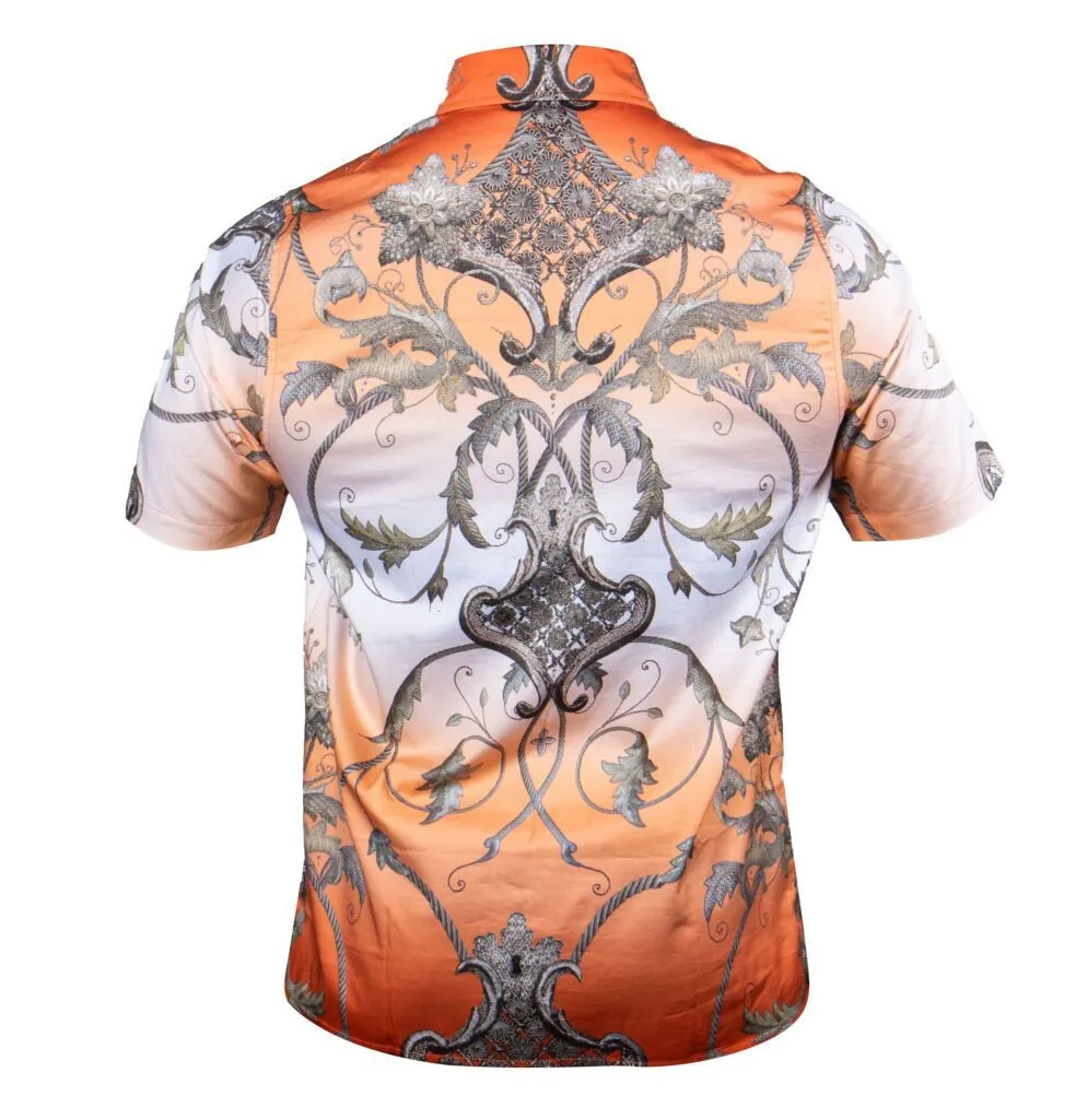 Prestige Orange Royal Leaf Short Sleeve Button Up Shirt