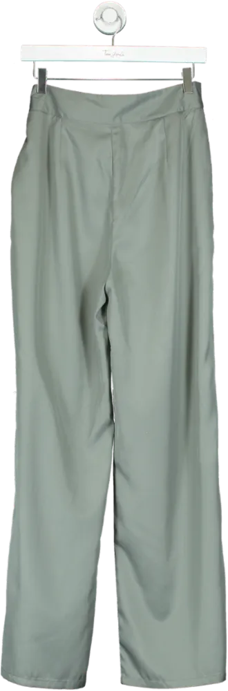 PrettyLittleThing Sage Green High-Waisted Wide Leg Trousers UK 10