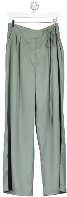 PrettyLittleThing Sage Green High-Waisted Wide Leg Trousers UK 10