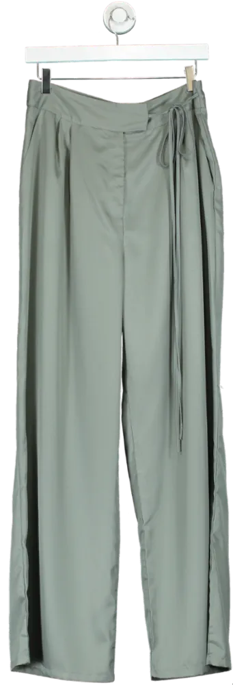 PrettyLittleThing Sage Green High-Waisted Wide Leg Trousers UK 10