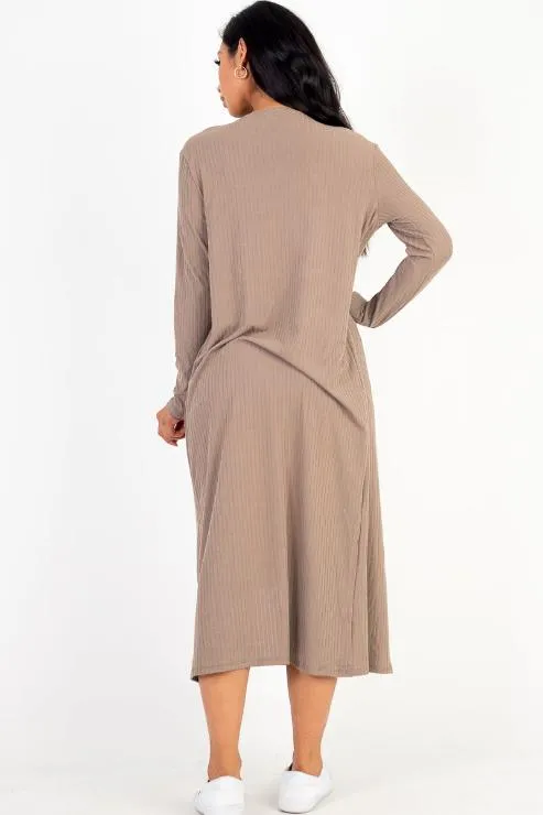 Ribbed Cardigan & Cami Midi Bodycon Dress (CAPELLA)