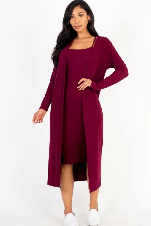 Ribbed Cardigan & Cami Midi Bodycon Dress (CAPELLA)