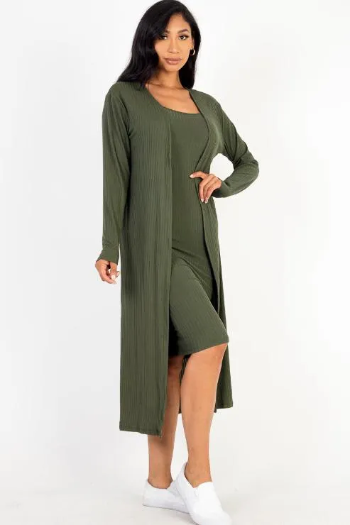 Ribbed Cardigan & Cami Midi Bodycon Dress (CAPELLA)