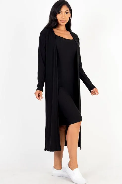 Ribbed Cardigan & Cami Midi Bodycon Dress (CAPELLA)