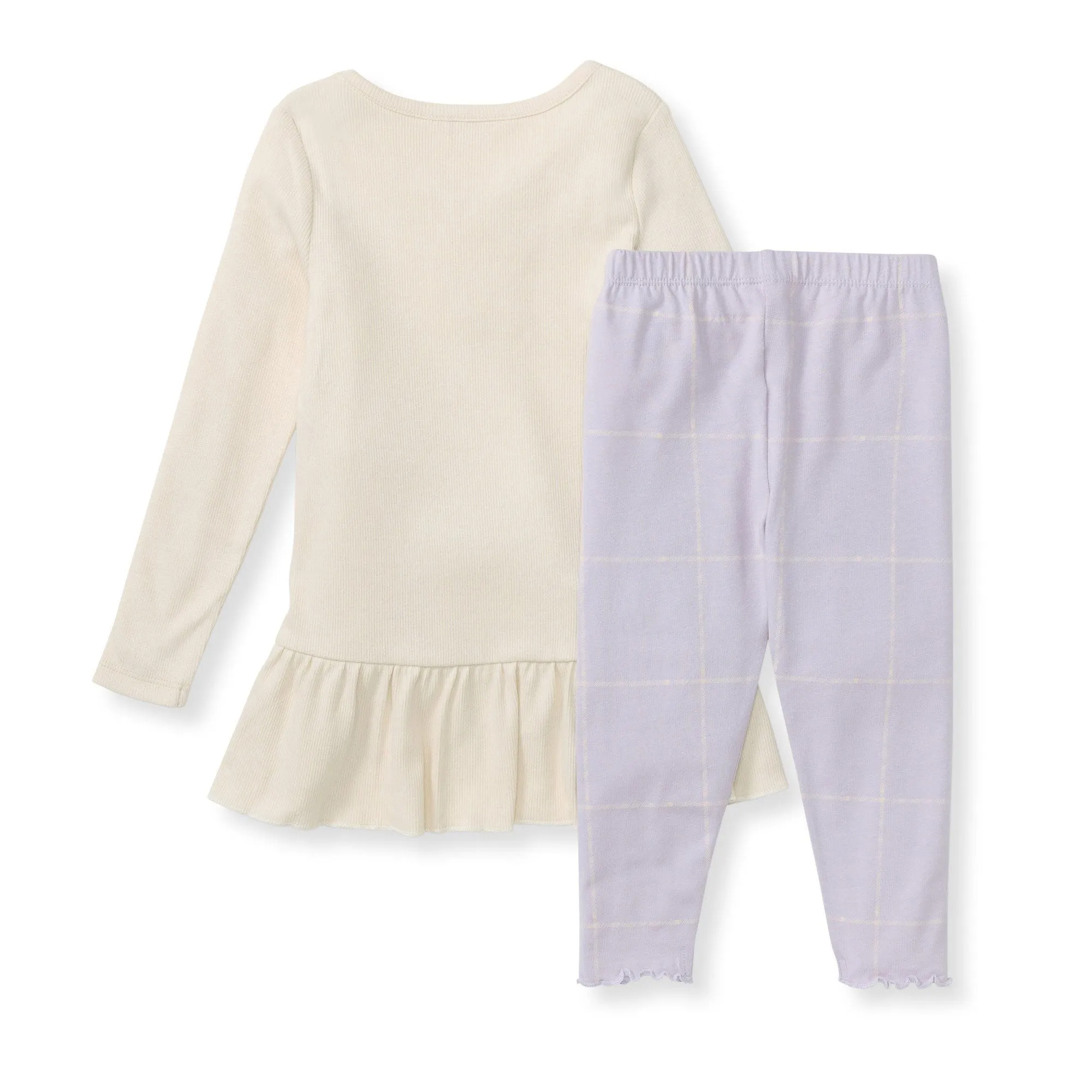 Ribbed Top and Pants Set - Oat - Window Plaid - Flowering Lilac