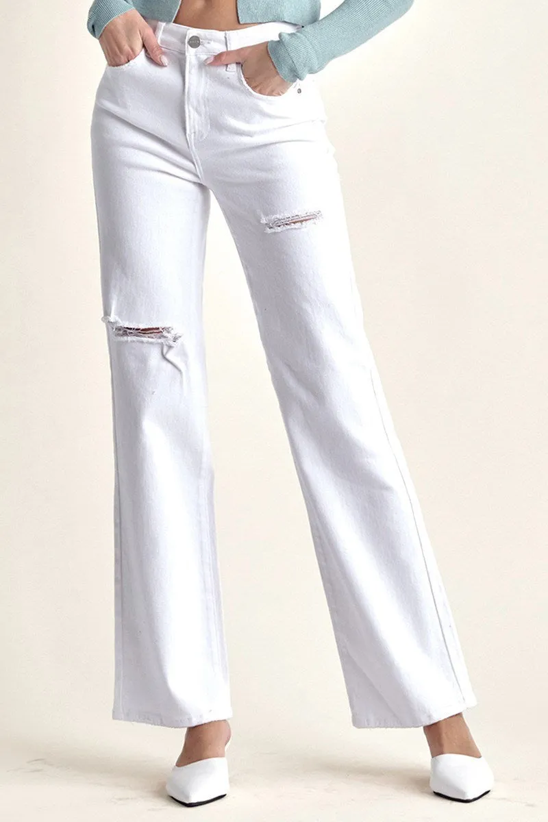 Risen Jeans - High Rise Relaxed Straight Jeans With Slit - RDP5435