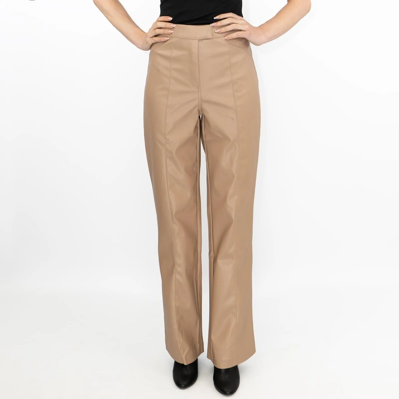 River Island Faux Leather Straight Leg Trousers Tan