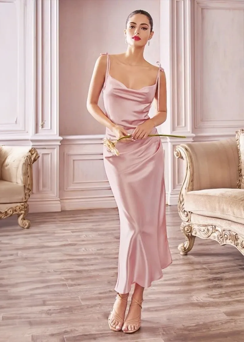 Rosie Satin Slip Cowl Neck Midi Dress Champagne Gold