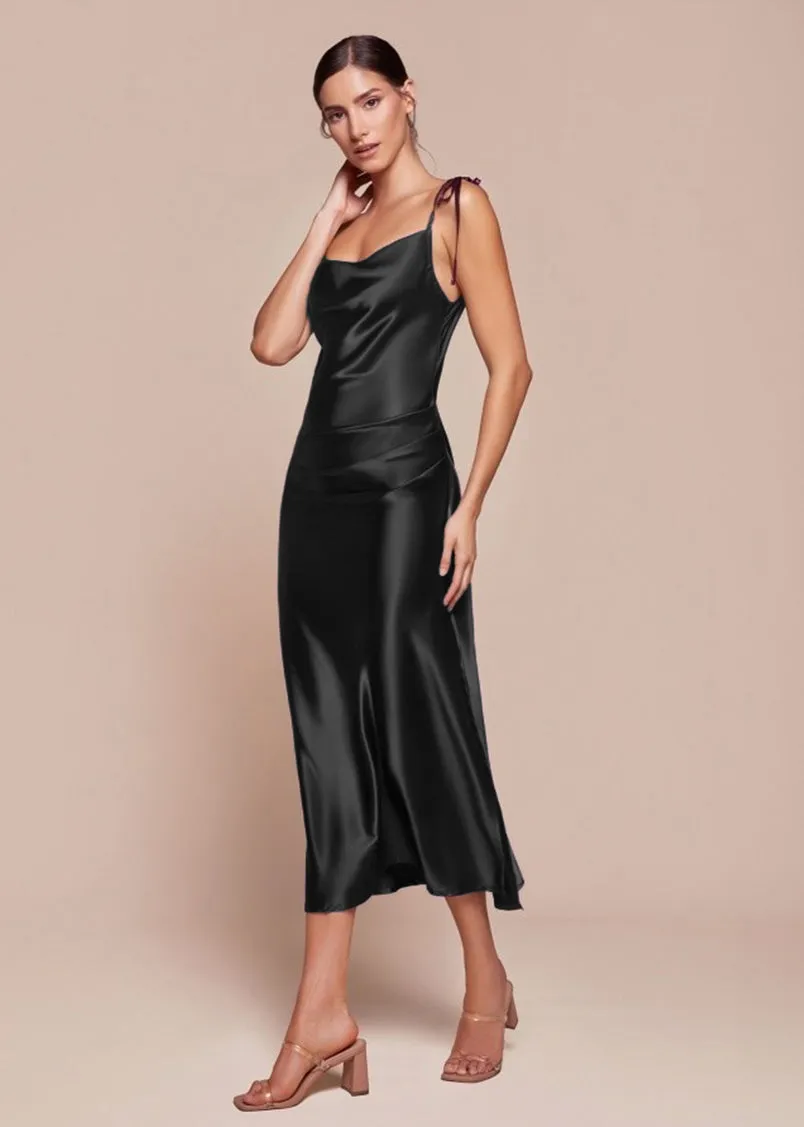 Rosie Satin Slip Cowl Neck Midi Dress Champagne Gold