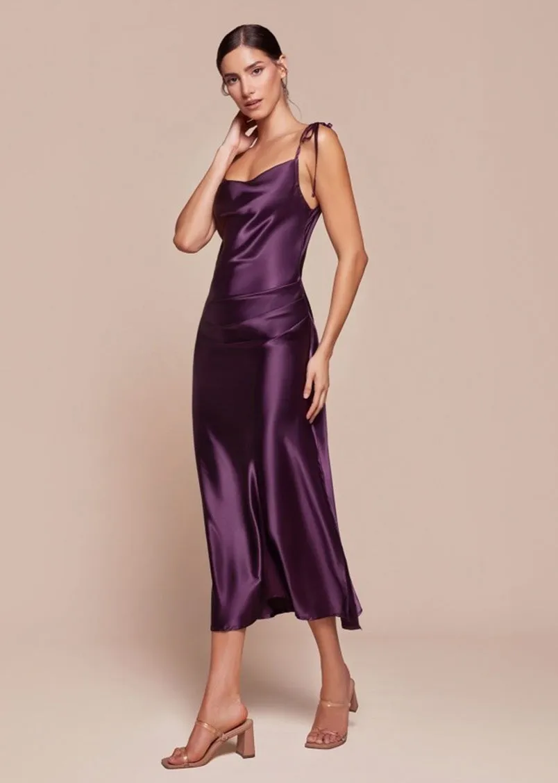 Rosie Satin Slip Cowl Neck Midi Dress Champagne Gold