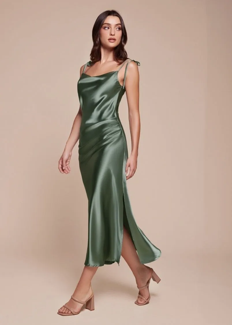 Rosie Satin Slip Cowl Neck Midi Dress Champagne Gold