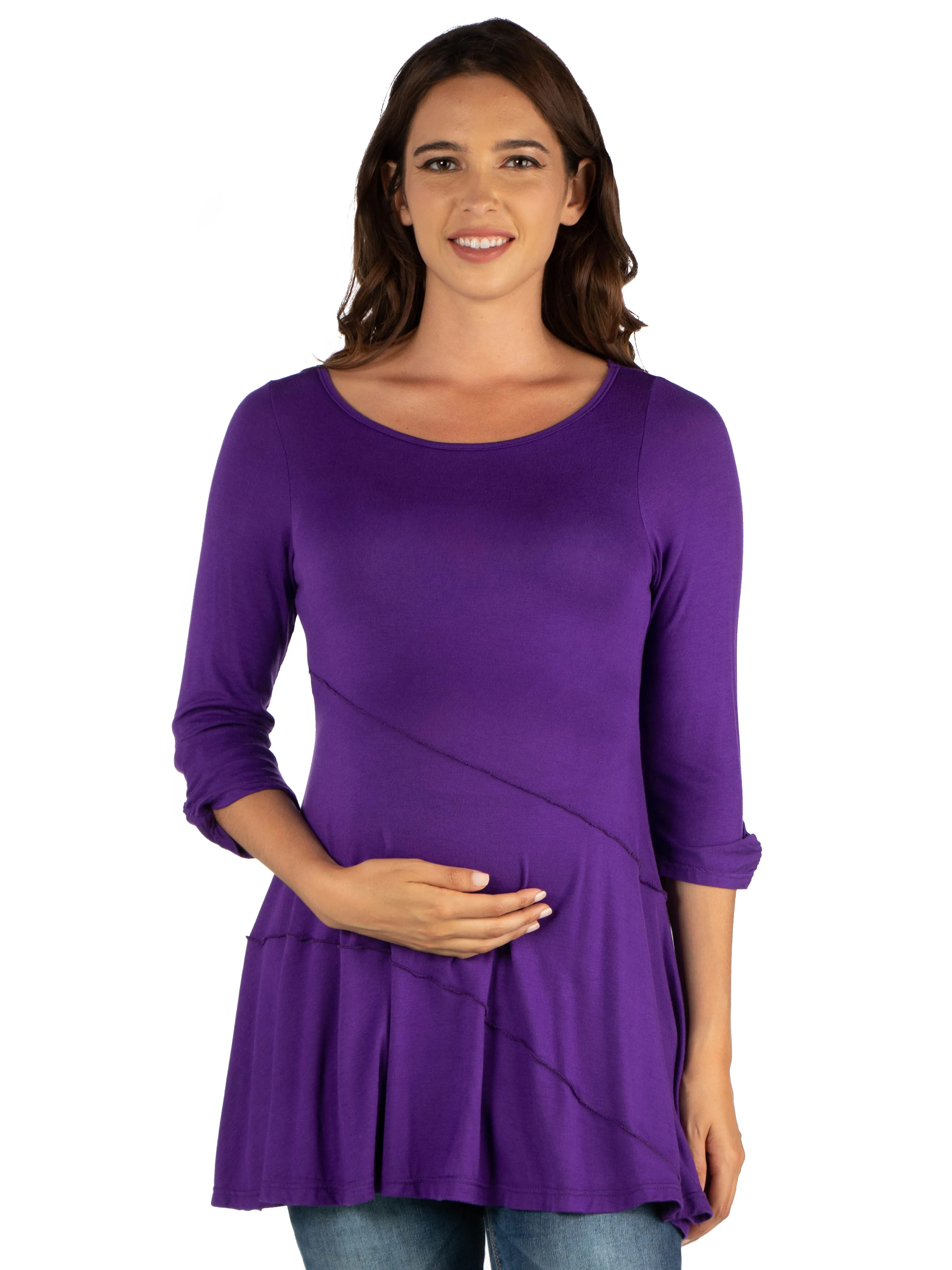 Ruched Sleeve Swing Maternity Tunic Top