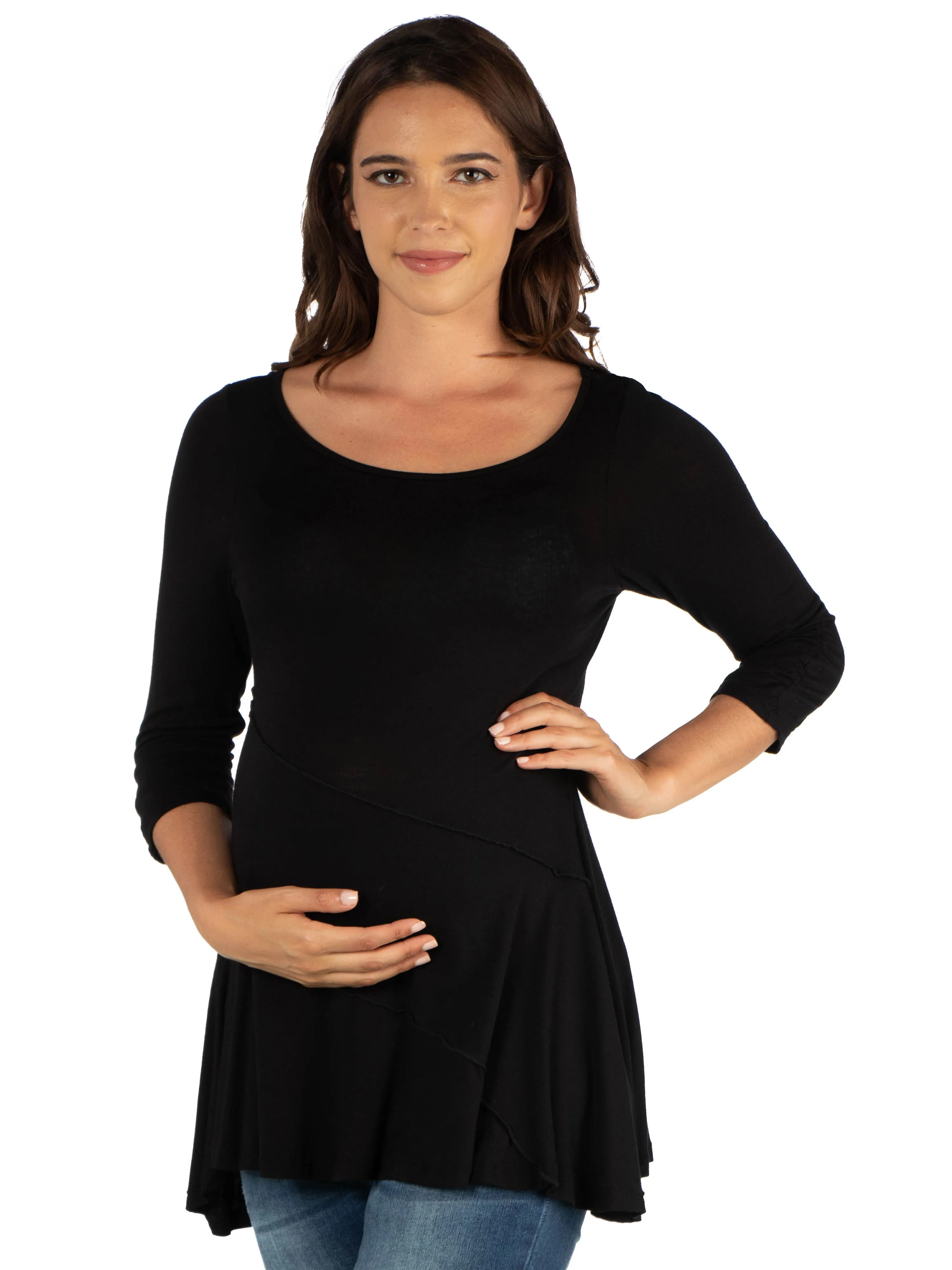 Ruched Sleeve Swing Maternity Tunic Top