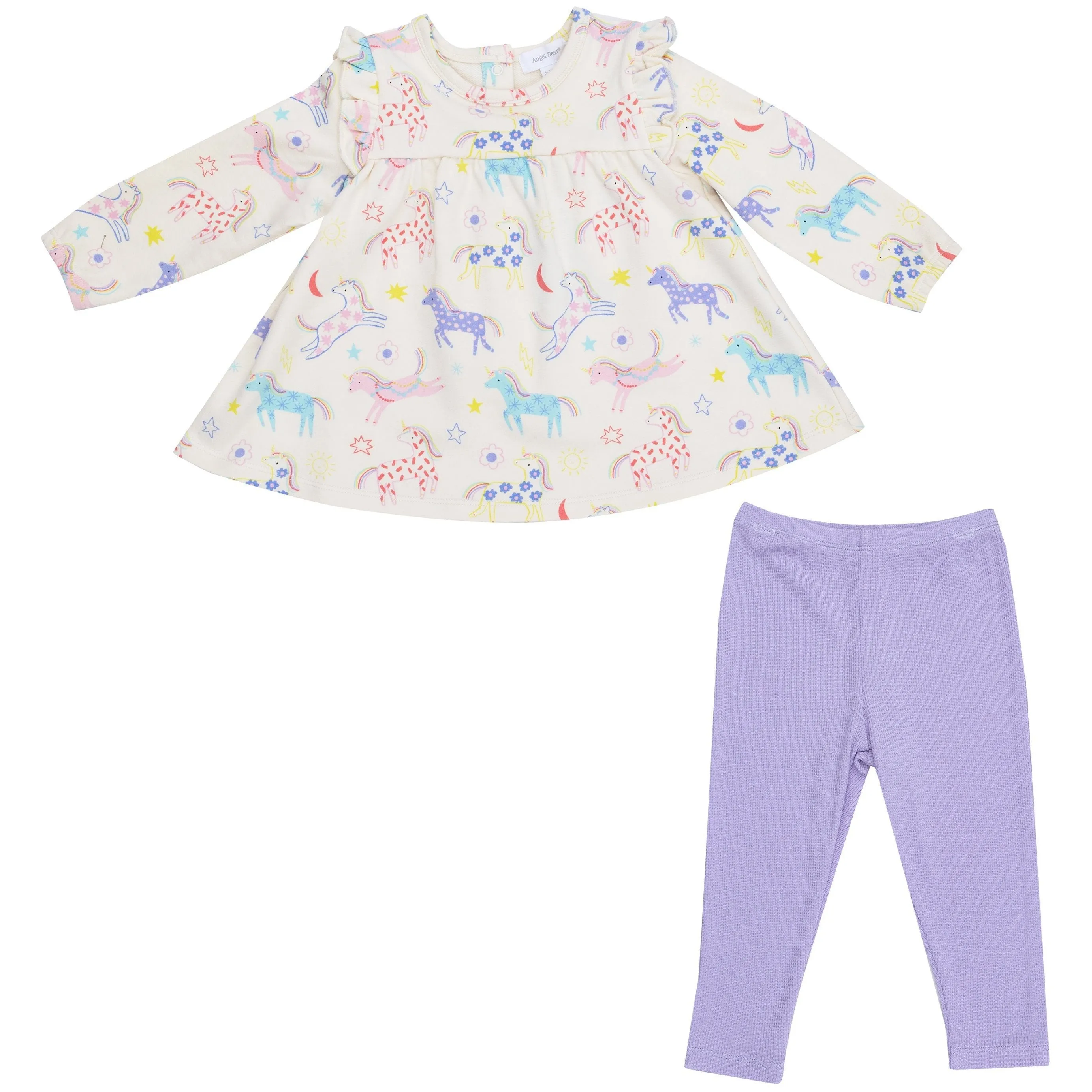 Ruffle Top Tunic And Rib Legging - Fun Unicorns