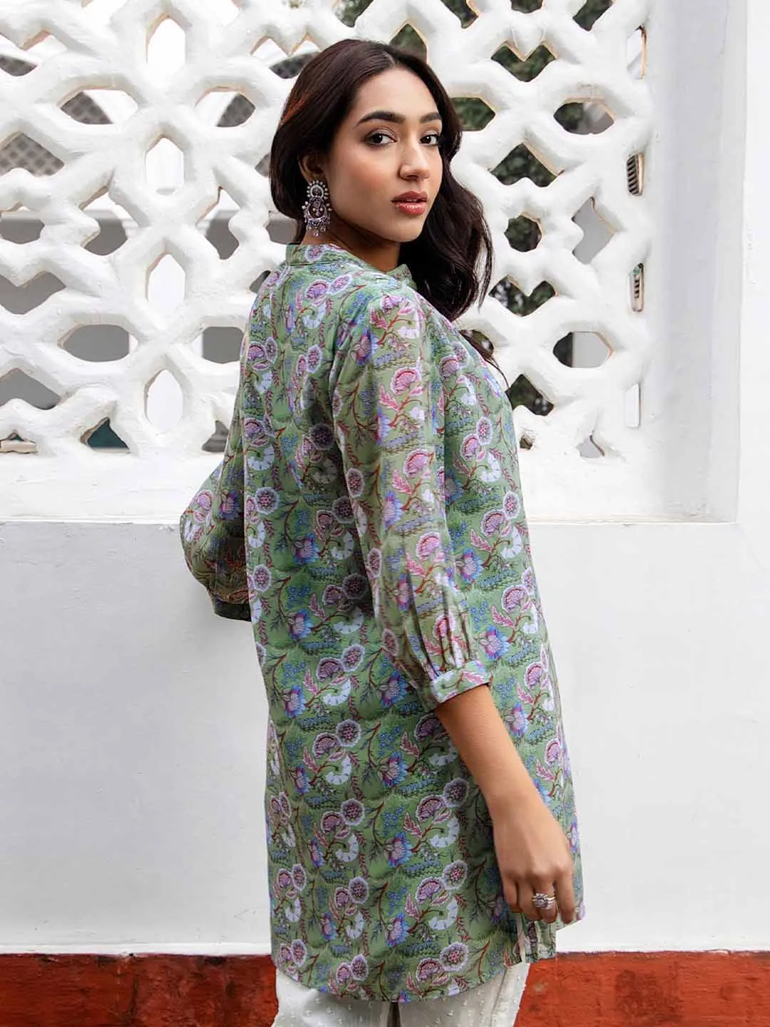 Sage Georgette Floral Printed Tunic