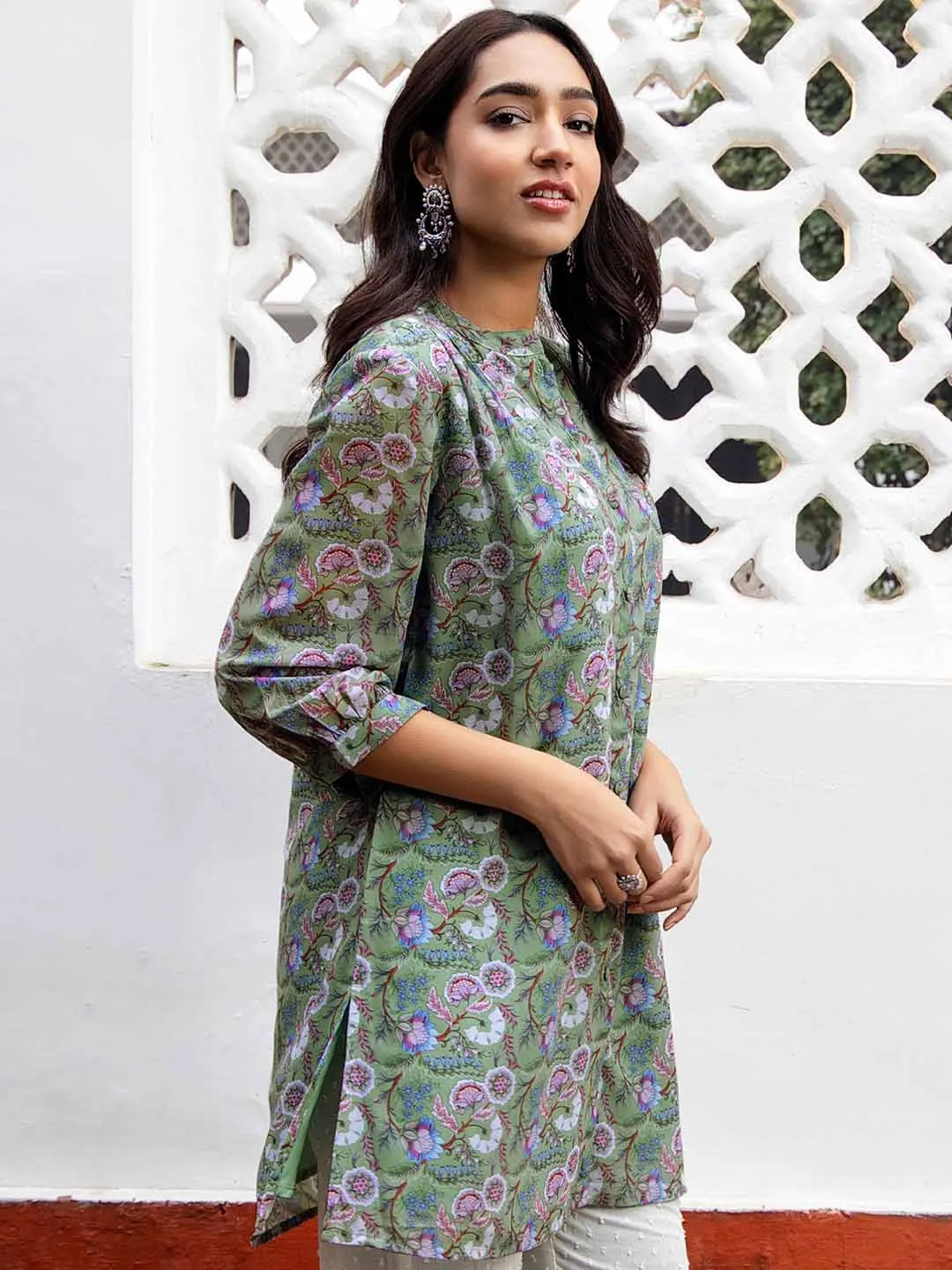 Sage Georgette Floral Printed Tunic