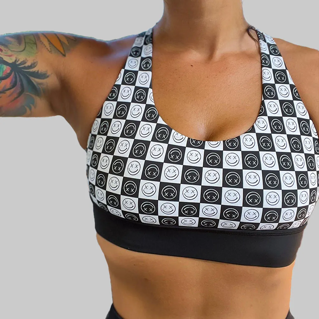 Salty Savage Ladies High Support Tornadic Cross Back Sports Bra | Wet Suit Performance | OG Checkerboard