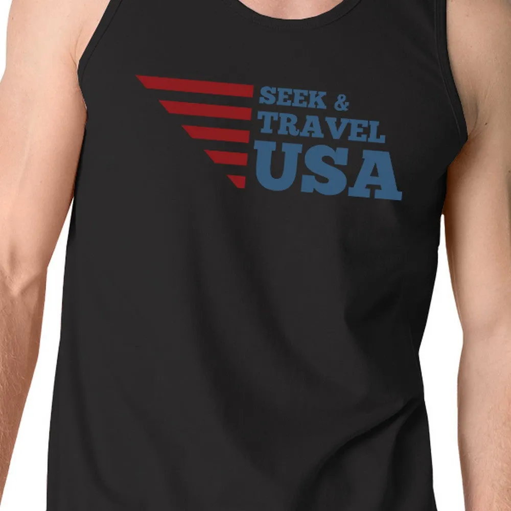 Seek & Travel USA Mens Black Sleeveless Tee Shirt Round Neck Tanks