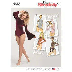 Simplicity S8513 Misses' Knit Bodysuits (XS-XS-S-M-L-XL)