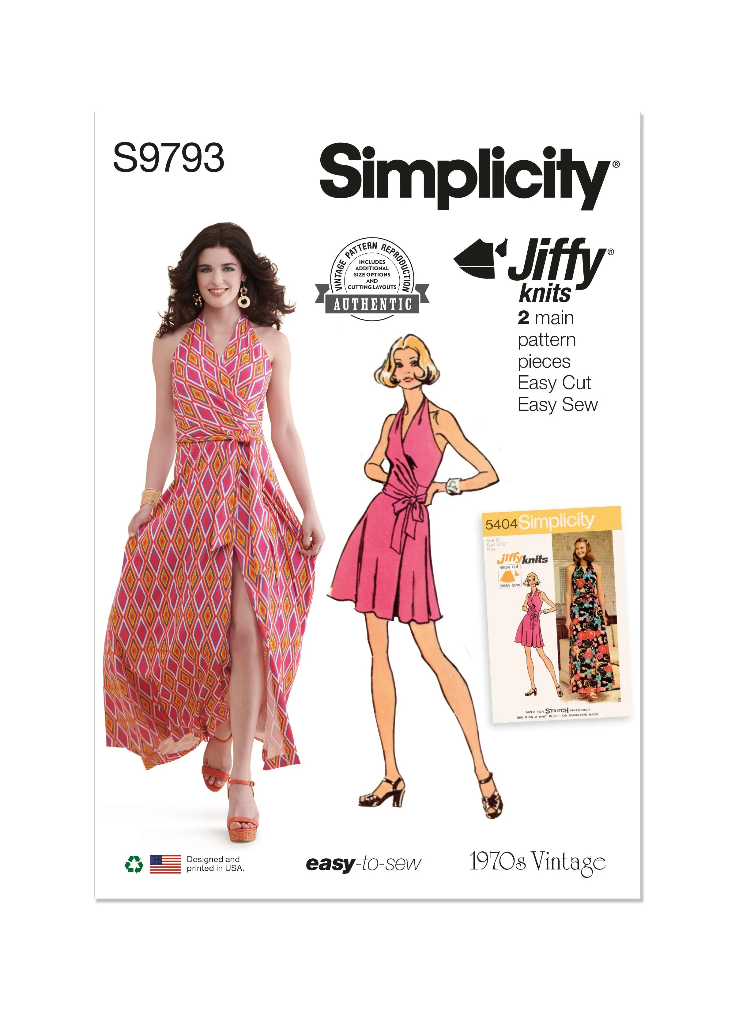 Simplicity sewing pattern 9793 1970's Front-Wrap Halter-Dress