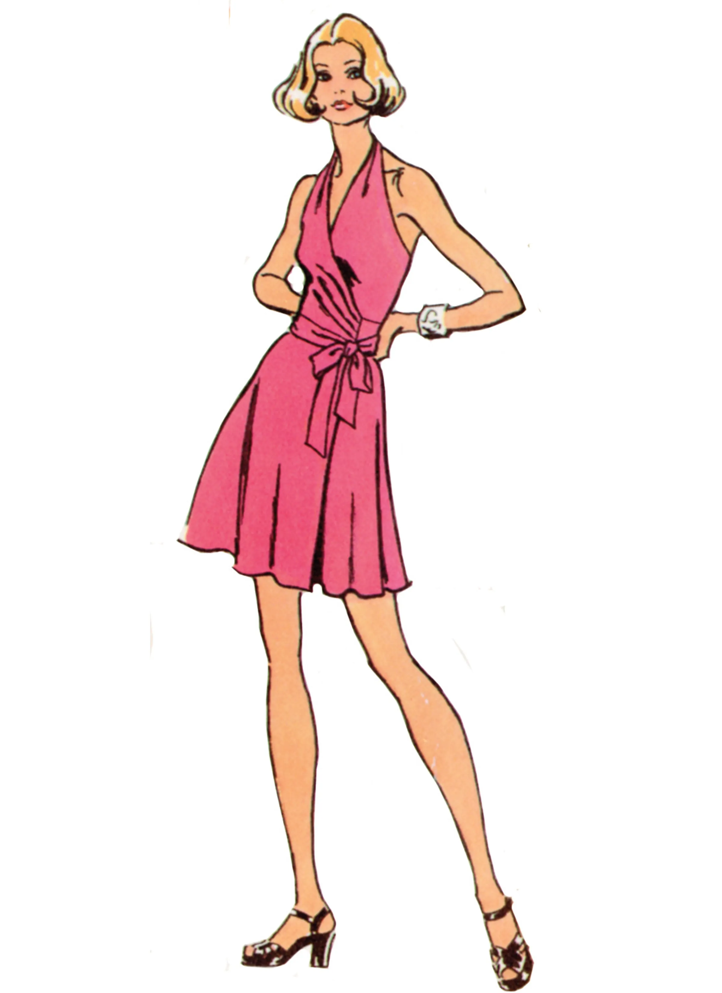 Simplicity sewing pattern 9793 1970's Front-Wrap Halter-Dress