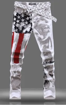 SKU R66 0045 Route 66 Mens U.S Flag Demin Printed Skinny Jeans