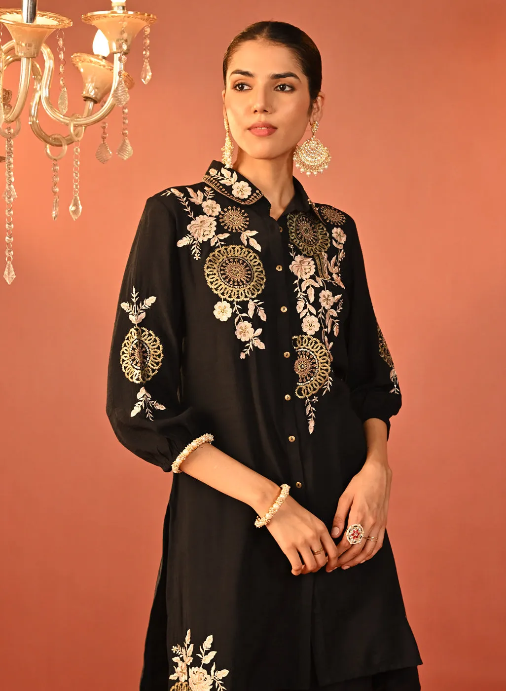 Soha Black Embroidered Cotton Linen Tunic for Women