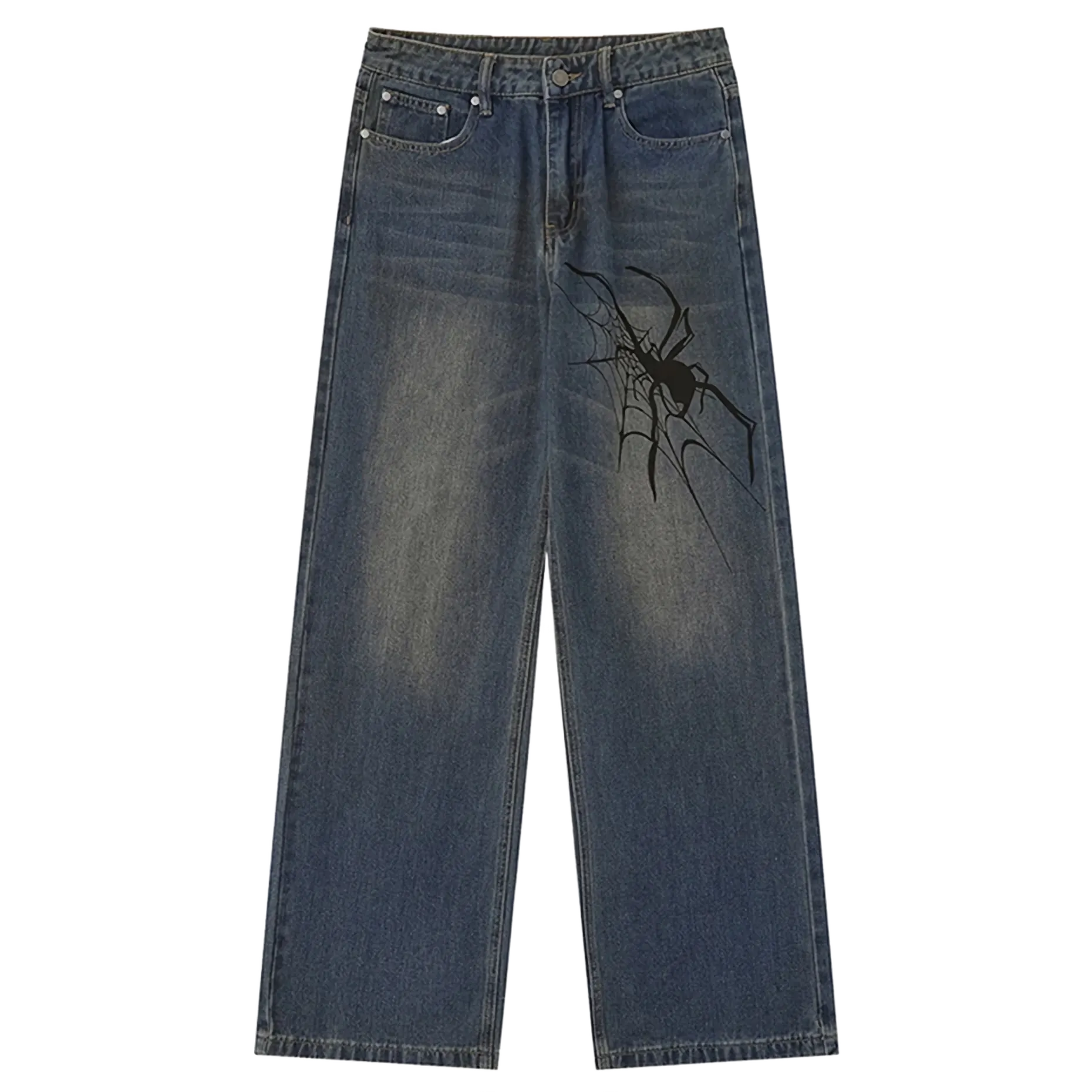 Spider Print Wide-Leg Jeans