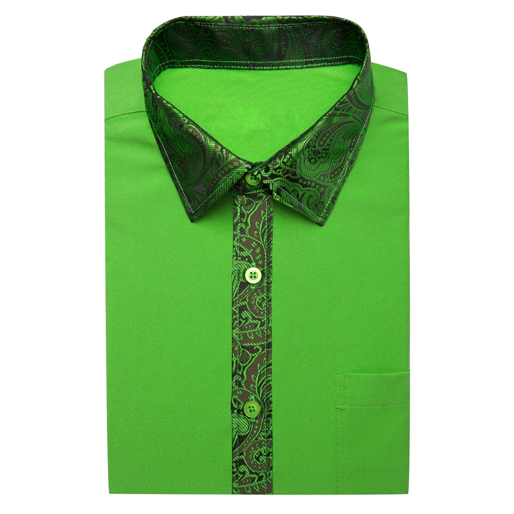 Splicing Style Cobalt Green with Green Paisley Edge Men's Long Sleeve Shirt