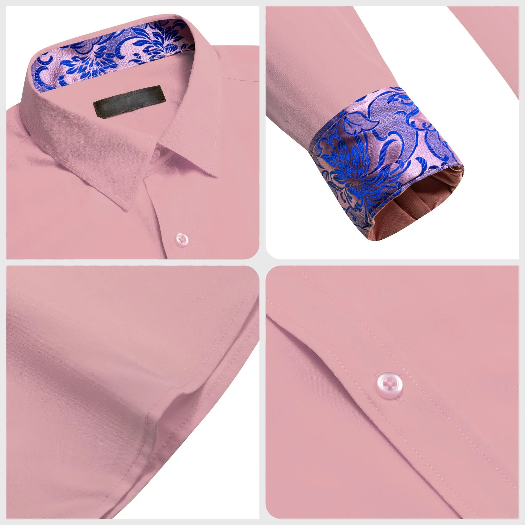 Splicing Style Pink with Purple Floral Edge Men's Long Sleeve Shirt