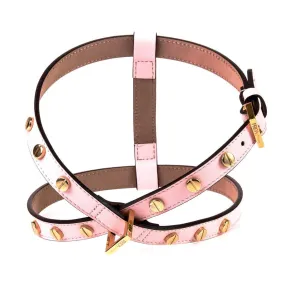 Stud Screw Leather Dog Harness Light Pink Large