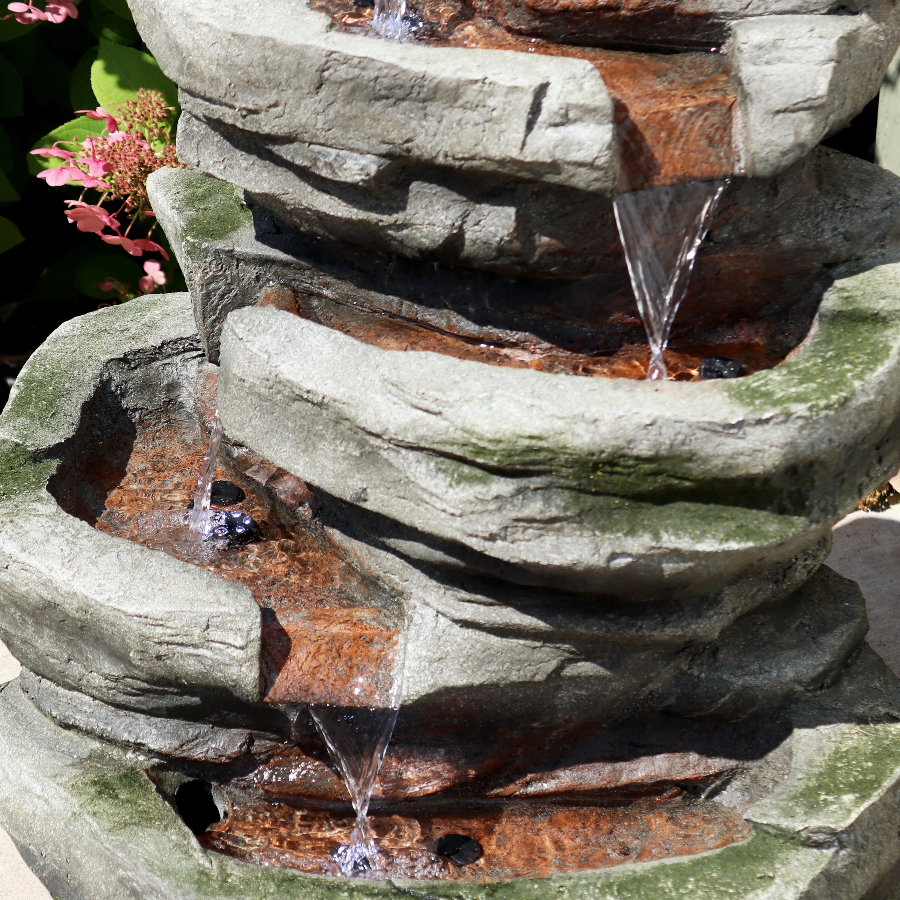 Sunnydaze Cobblestone Rock Waterfall Fountain with LED Lights - 31" H