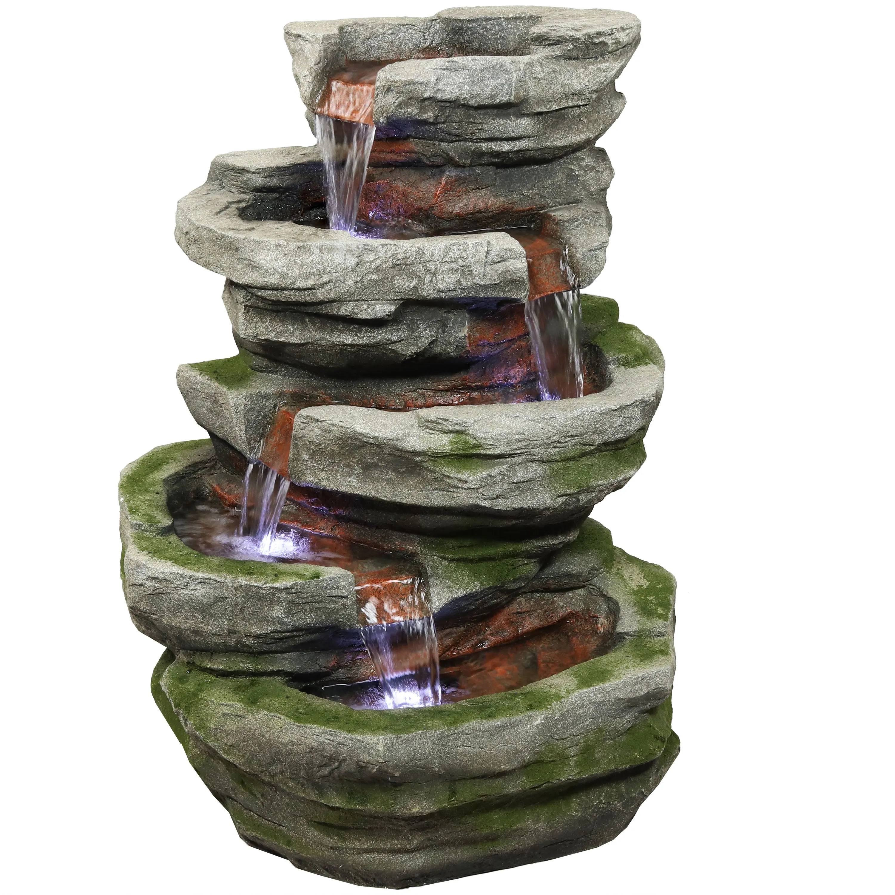 Sunnydaze Cobblestone Rock Waterfall Fountain with LED Lights - 31" H