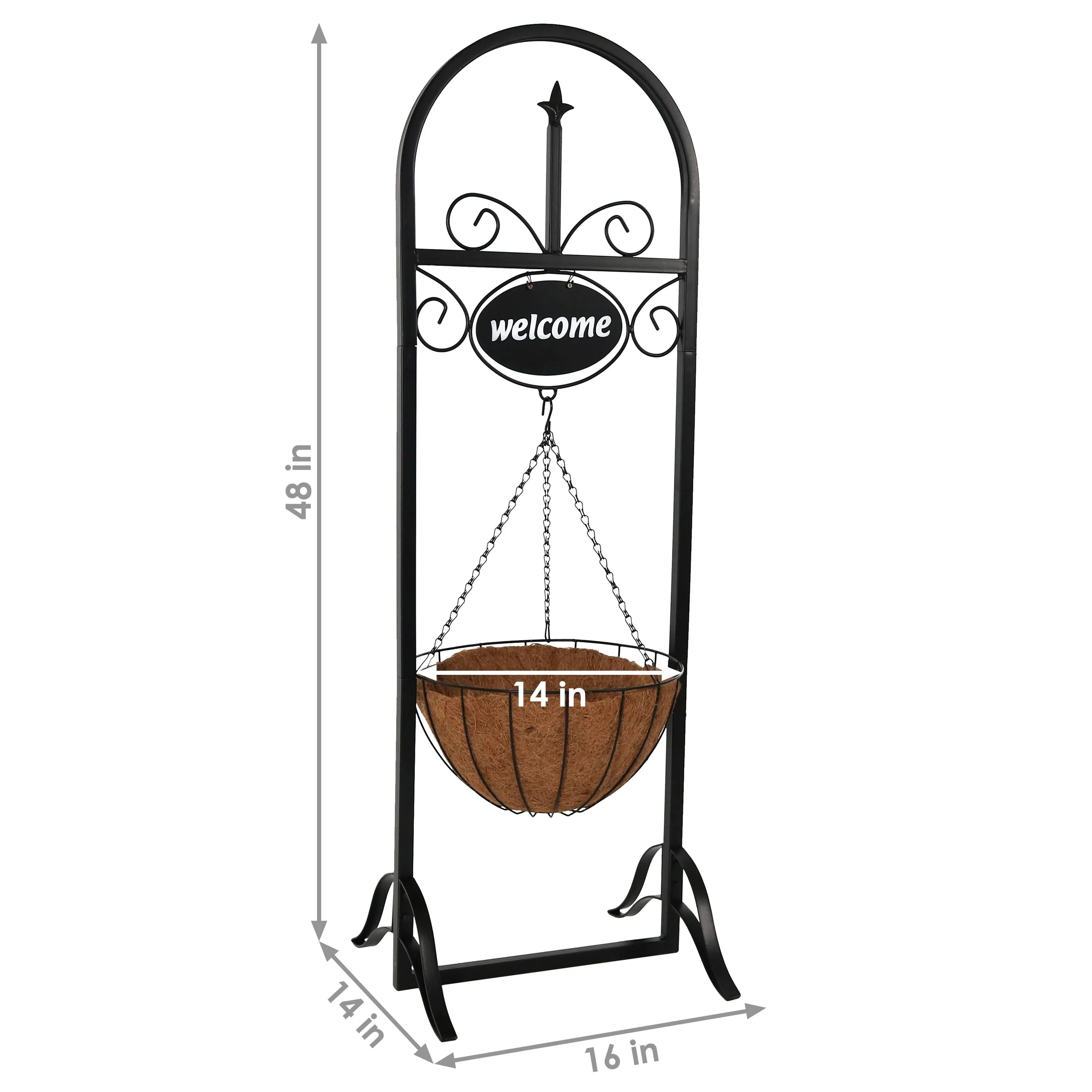 Sunnydaze Outdoor Welcome Sign with Hanging Basket Planter Stand - 48"